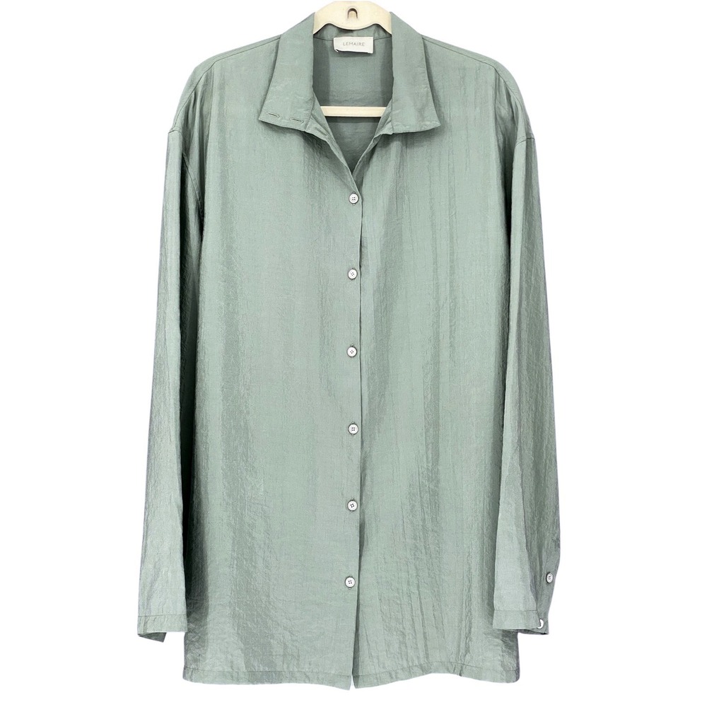 Lemaire Sage Green Silk Blend Oversized Button Down Shirt W213 SH281 LF208 Sz 44